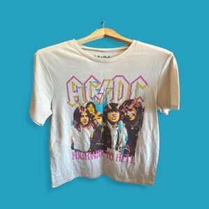 Hybrid Apparel Cream AC/DC Highway to Hell Graphic Women’s Small Cotton T-Shirt